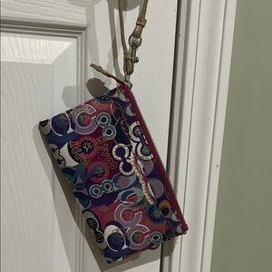 Coach Signature Purple and Pink Wristlet Clutch